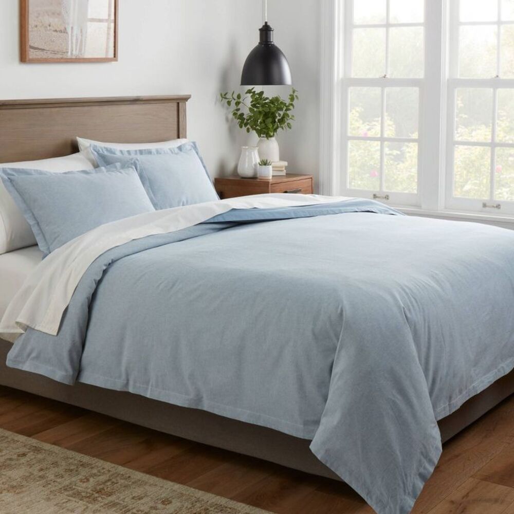 Full/Queen Cotton Linen Chambray Duvet Cover & Sham Set Blue - Threshold